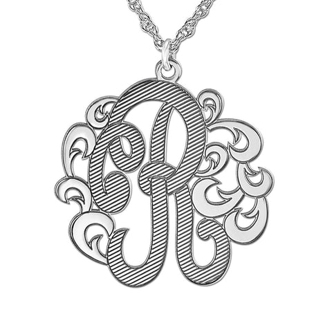 White gold Gold and Silver Monogram Pendant with Filigree Design