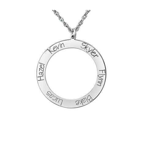 White gold Gold/Silver Open Circle Pendant with Engraved Names
