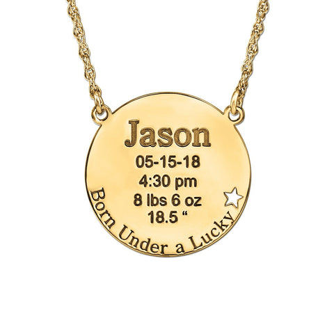 White gold Round Engraved Birthstone Pendant with Star Accent