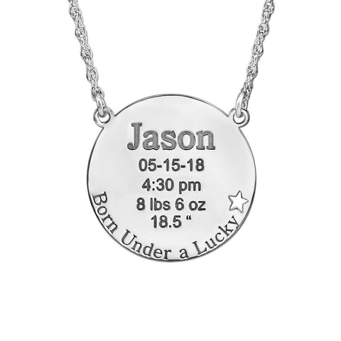 White gold Round Engraved Birthstone Pendant with Star Accent