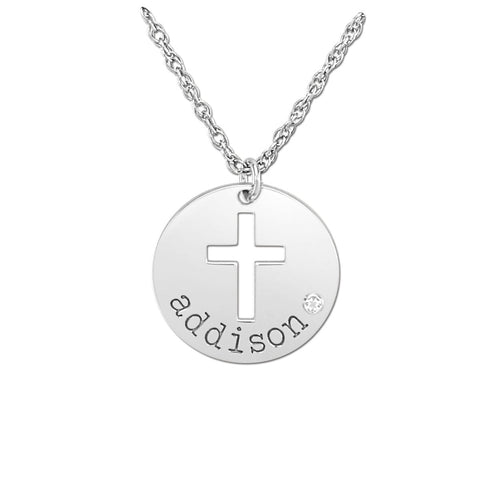 White gold Addison Round Pendant with Cross Cutout and Round Diamond Bezel Setting