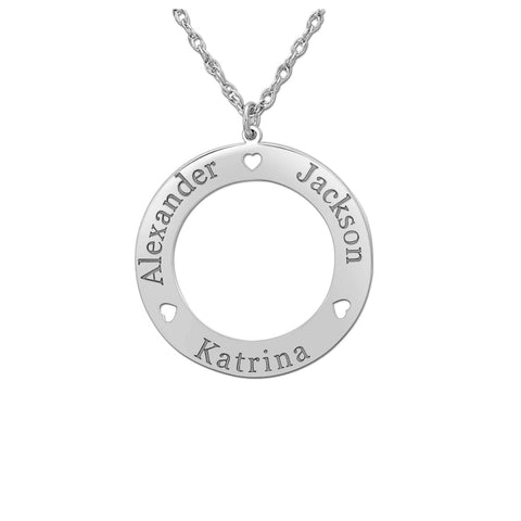 White gold Gold and Silver Round Family Pendant with Heart Cutouts