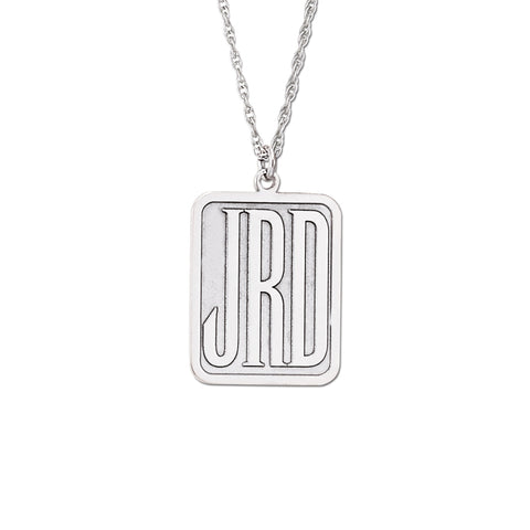 White gold Rectangular Monogram Pendant Necklace