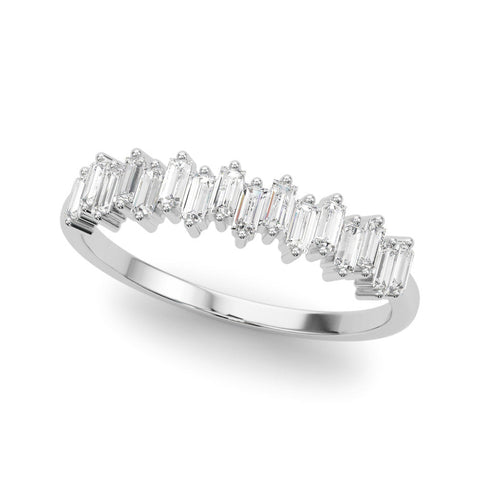 Platinum Baguette Diamond Bar Set White Gold Band with Shared Prong Setting