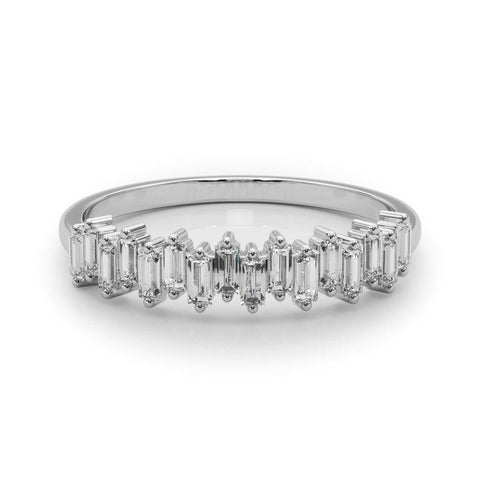 Platinum Baguette Diamond Bar Set White Gold Band with Shared Prong Setting