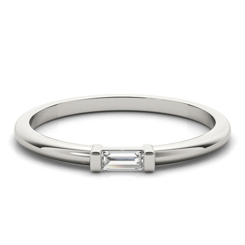 Platinum Baguette Solitaire Bar-Set Minimalist Band