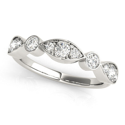 Platinum Bezel Set Marquise and Round Diamond Contour Band