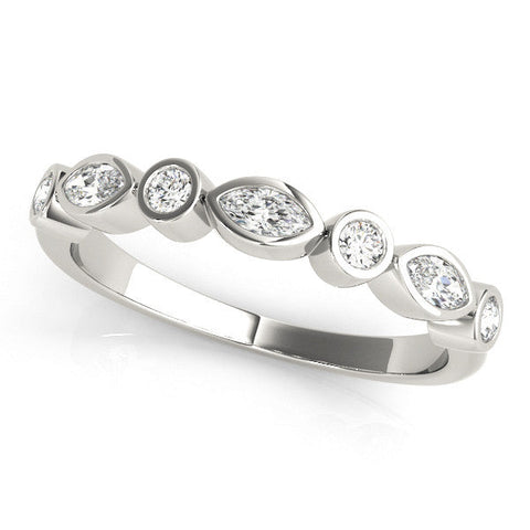Platinum Bezel Set Marquise and Round Diamond Stackable Band