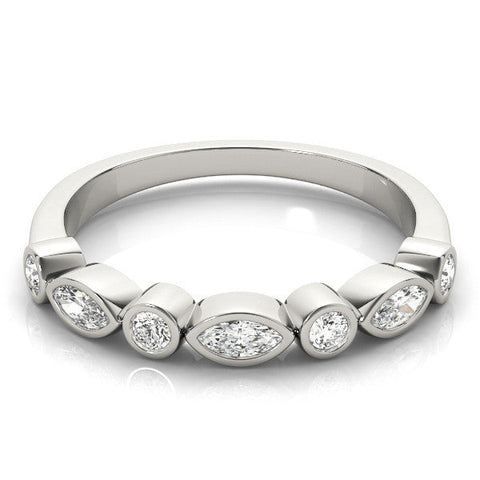 Platinum Bezel Set Marquise and Round Diamond Stackable Band