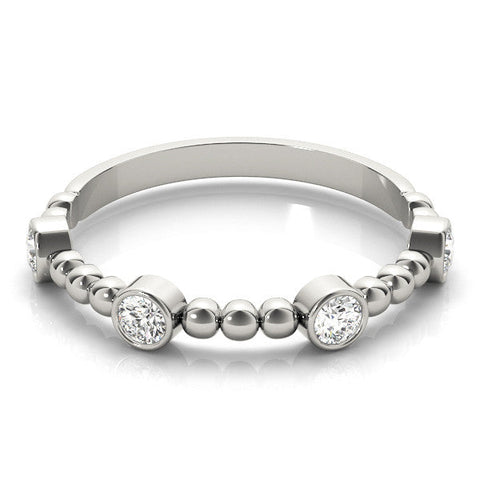 White gold Bezel Set Round Diamond Beaded Band