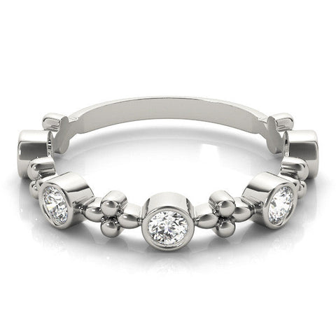 Platinum Bezel Set Round Diamond Floral Eternity Band
