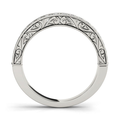 Platinum Channel Set Round Diamond Eternity Band with Milgrain Edging