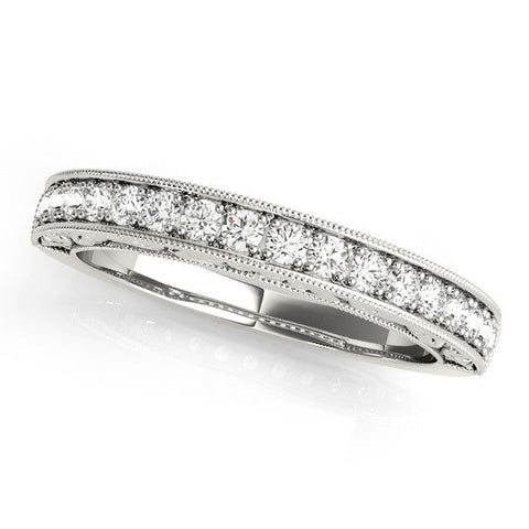 White gold Channel Set Round Diamond Eternity Band with Milgrain Edging