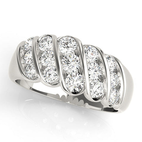 Platinum Channel Set Round Diamond Multi-Row White Gold Band