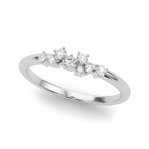 Platinum Cluster Diamond Round Cut White Gold Band with Prong Setting