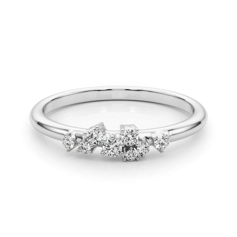 Platinum Cluster Diamond Round Cut White Gold Band with Prong Setting