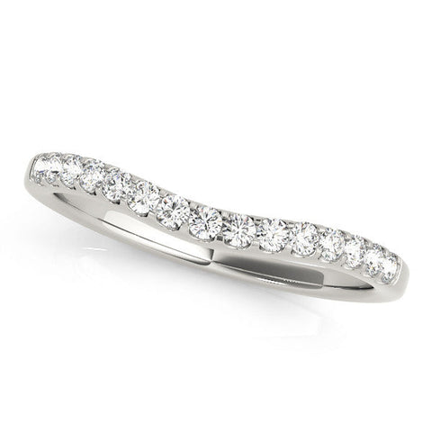 White gold Curved Diamond Half Eternity Band with Round Cut Stones in Pavé Setting