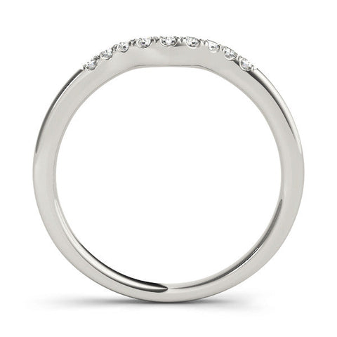 White gold Curved Diamond Wedding Band with Round Cut Stones and Shared Prong Setting