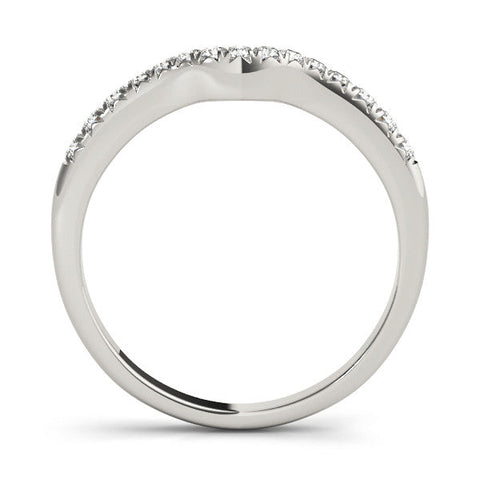 White gold Curved Pavé Round Diamond Wedding Band with Shared Prong Setting