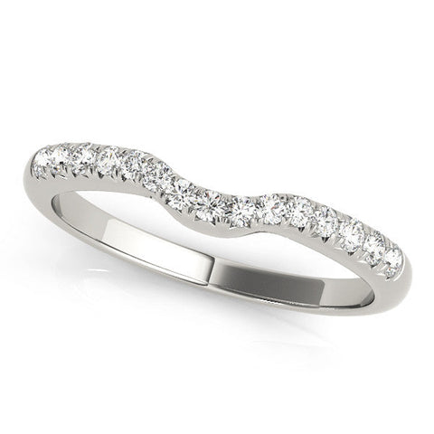 White gold Curved Pavé Round Diamond Wedding Band with Shared Prong Setting