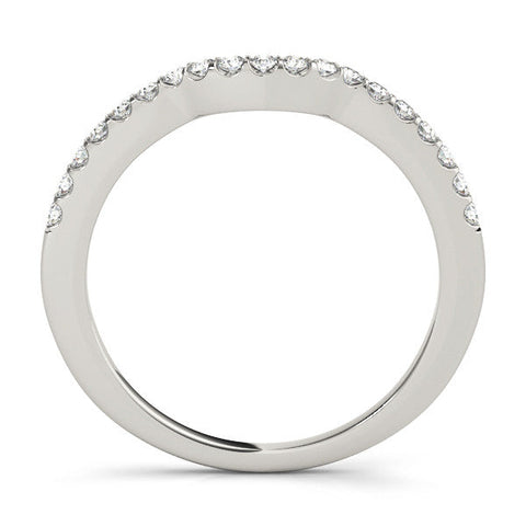 White gold Curved Pave Round Diamond Wedding Band with Shared Prong Setting