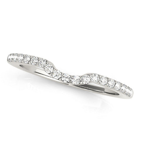 White gold Curved Pave Round Diamond Wedding Band with Shared Prong Setting