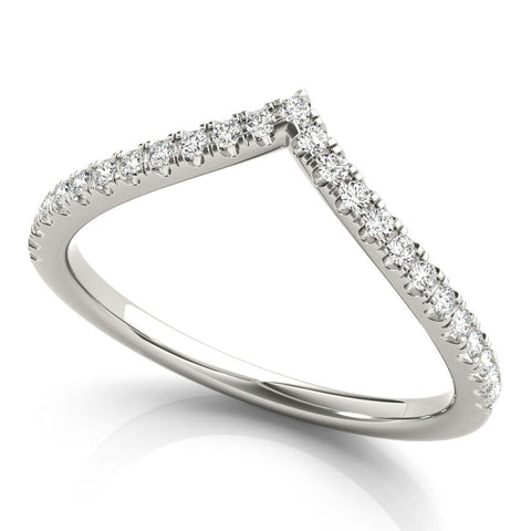 White gold Diamond Pavé V-Shaped Chevron Band with Round Cut Stones and Shared Prong Setting