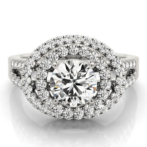 Platinum Double Halo Round Diamond Split Shank Prong Setting Ring