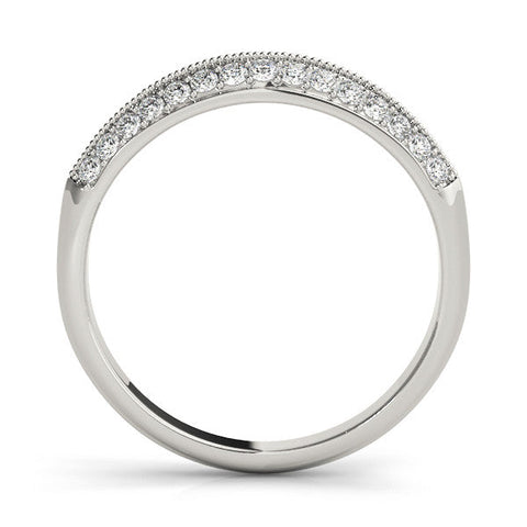 Platinum Double Row Pavé Round Diamond White Gold Band with Shared Prong Setting