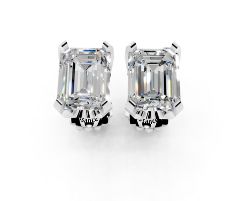 Platinum Emerald Brilliant Diamond Stud Earrings