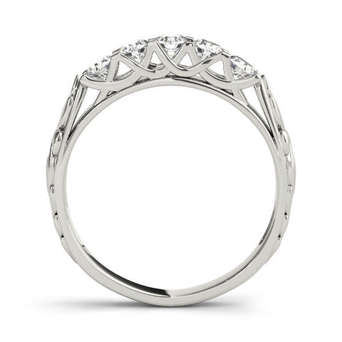 Platinum Five-Stone Round Cut Diamond Prong-Set White Gold Band