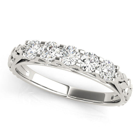 Platinum Five-Stone Round Cut Diamond Prong-Set White Gold Band