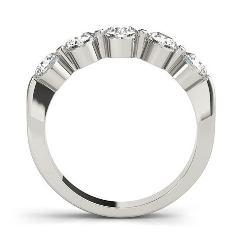 White gold Five-Stone Round Diamond Half-Eternity Band with Prong Setting