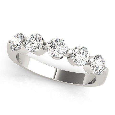 White gold Five-Stone Round Diamond Half-Eternity Band with Prong Setting