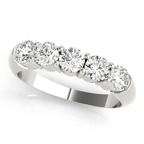 Platinum Five-Stone Round Diamond Prong Set Half-Eternity Band