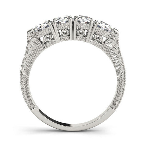 Platinum Five-Stone Round Diamond Shared Prong Milgrain Band