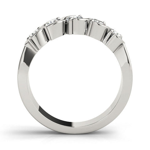 Platinum Five-Stone Round Diamond Wave Prong Setting White Gold Band