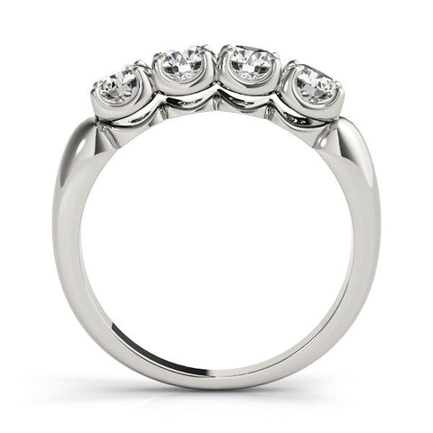 Platinum Four-Stone Round Cut Diamond Prong-Set White Gold Band