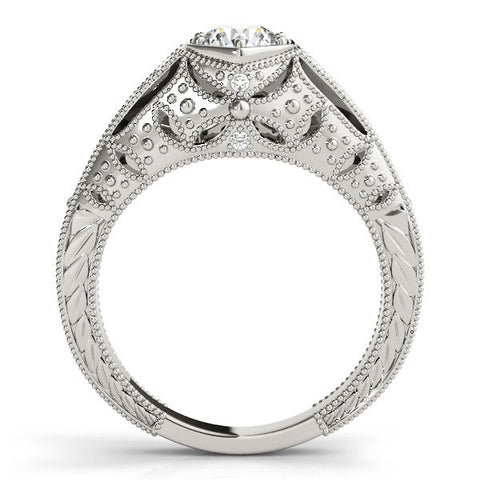 White gold Hexagon Bezel Round Diamond Milgrain Split Shank Ring
