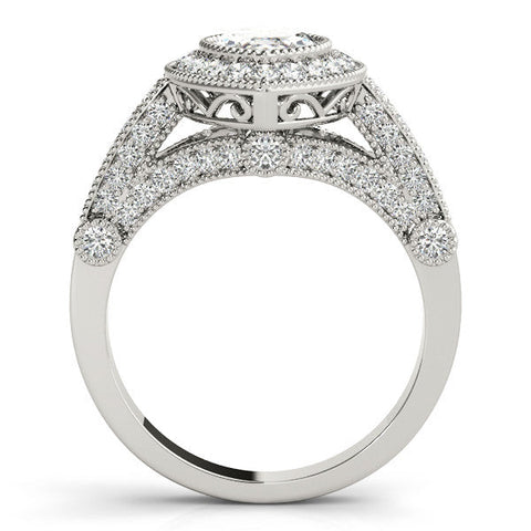 White gold Marquise Halo Diamond Split Shank Pave Ring