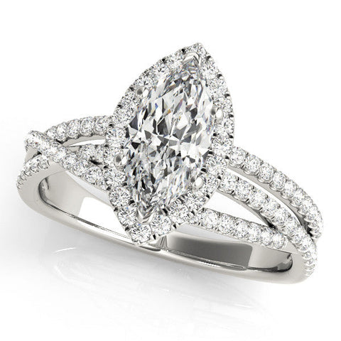 Platinum Marquise Halo Split-Shank Diamond Ring with Prong Setting