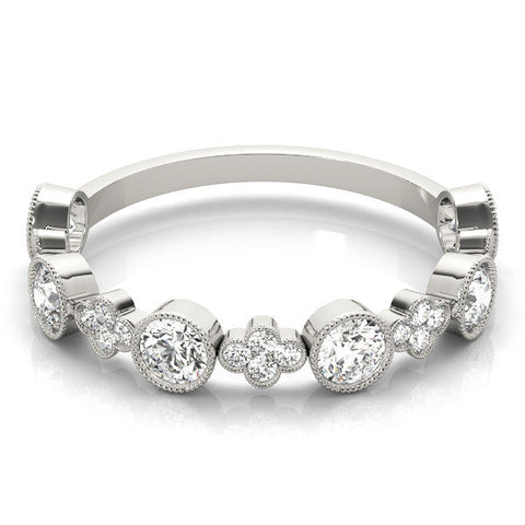 Platinum Milgrain Bezel Set Round Diamond Cluster Eternity Band