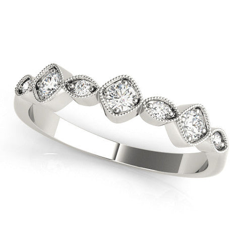 Platinum Milgrain Bezel Set Round and Marquise Diamond Half Eternity Band
