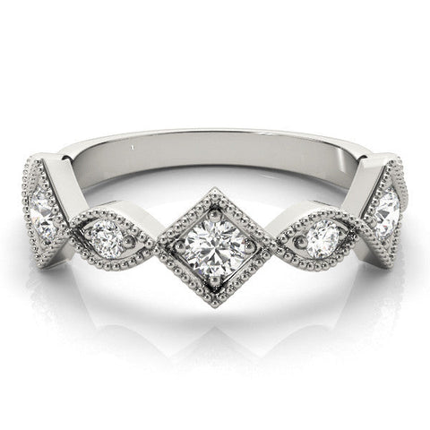Platinum Milgrain Diamond Marquise and Square Band with Bezel Setting