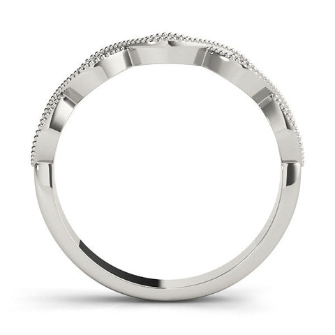 White gold Milgrain Marquise Diamond Band with Round Cut Stones and Bezel Setting