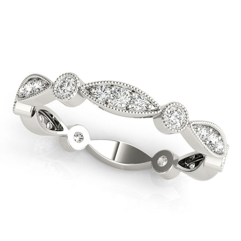 Platinum Milgrain Marquise and Round Diamond Eternity Band with Bezel Setting