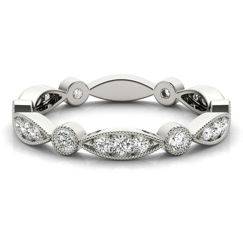 Platinum Milgrain Marquise and Round Diamond Eternity Band with Bezel Setting