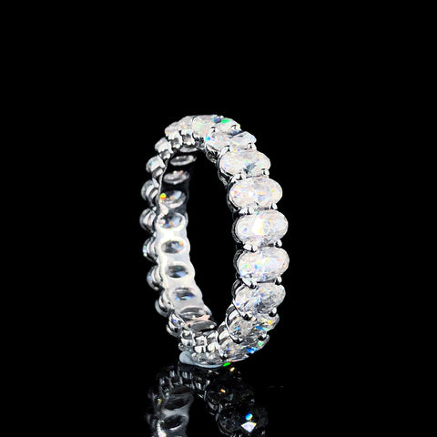 White gold Oval Cut Diamond Eternity Band with Shared Prong Setting