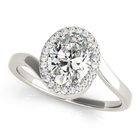 White gold Oval Halo Solitaire Diamond Ring with Split Shank and Prong Setting