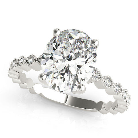 White gold Oval Solitaire Diamond Ring with Infinity Twist Band and Four-Prong Setting